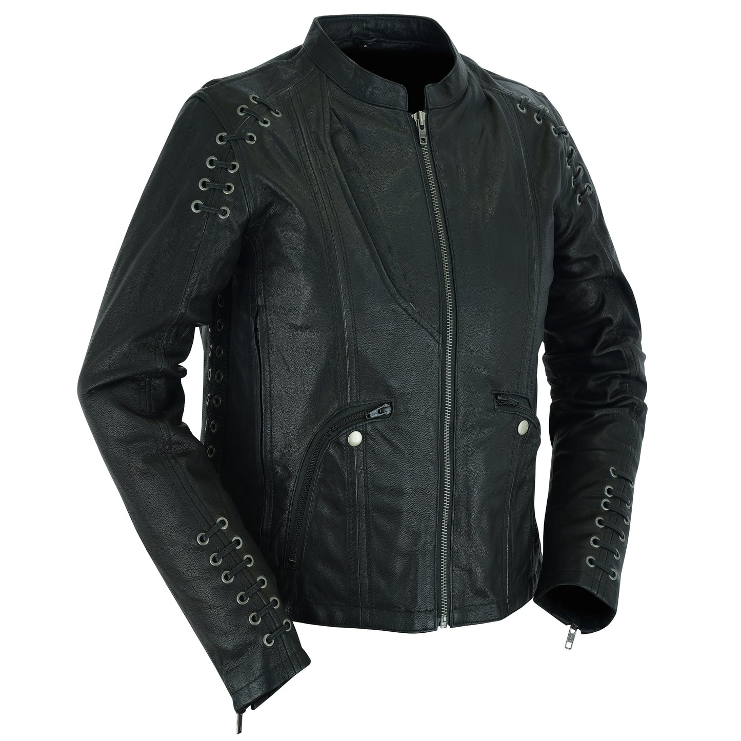 Women's Stylish Jacket with Grommet and Lacing Accents