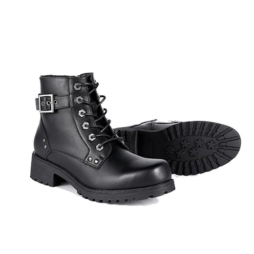 Ladies Black 6-Eye Motorcycle Boots W/ Zipper