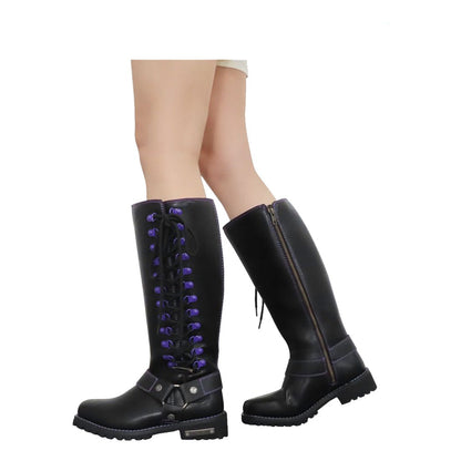 Milwaukee Riders® Women Biker Long Boots with Purple Laces