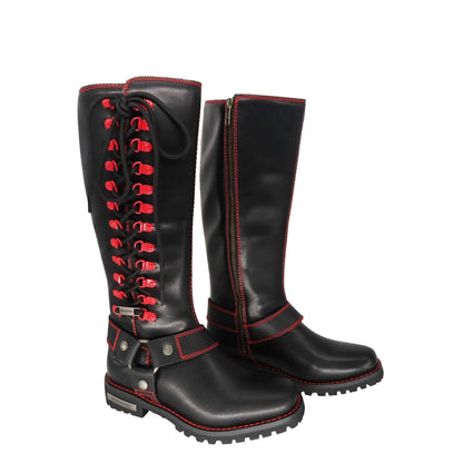 Milwaukee Riders® Women Biker Long Boots with Red Laces