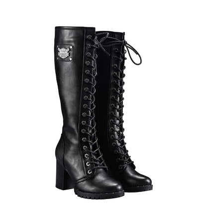 Womens Knee High Laced Boots By Milwaukee Riders® Zipper on Side