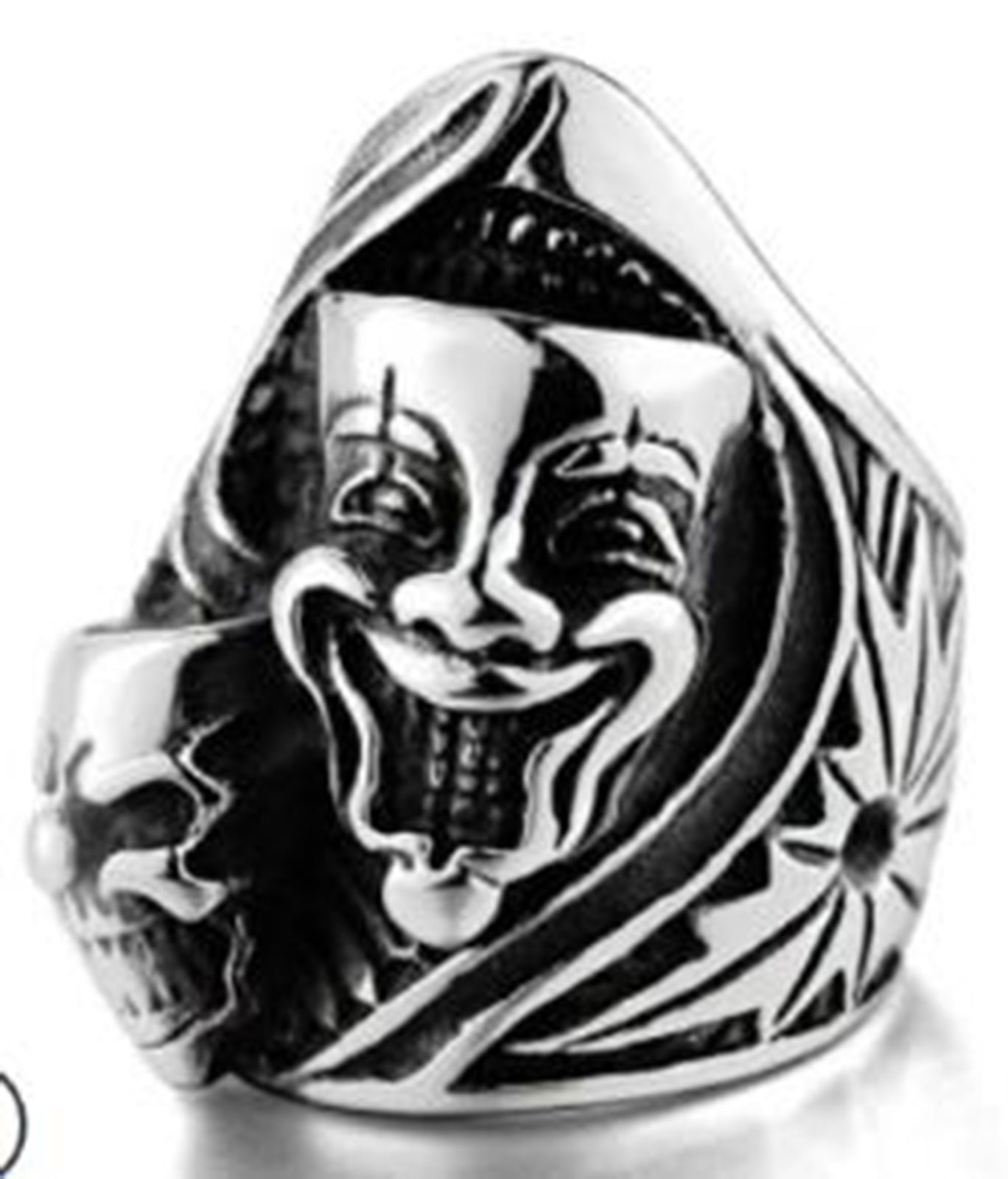 R158 Stainless Steel Joker Face Skull Biker Ring