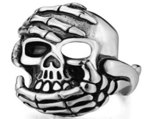 R183 Stainless Steel Hand Held Skull Biker Ring