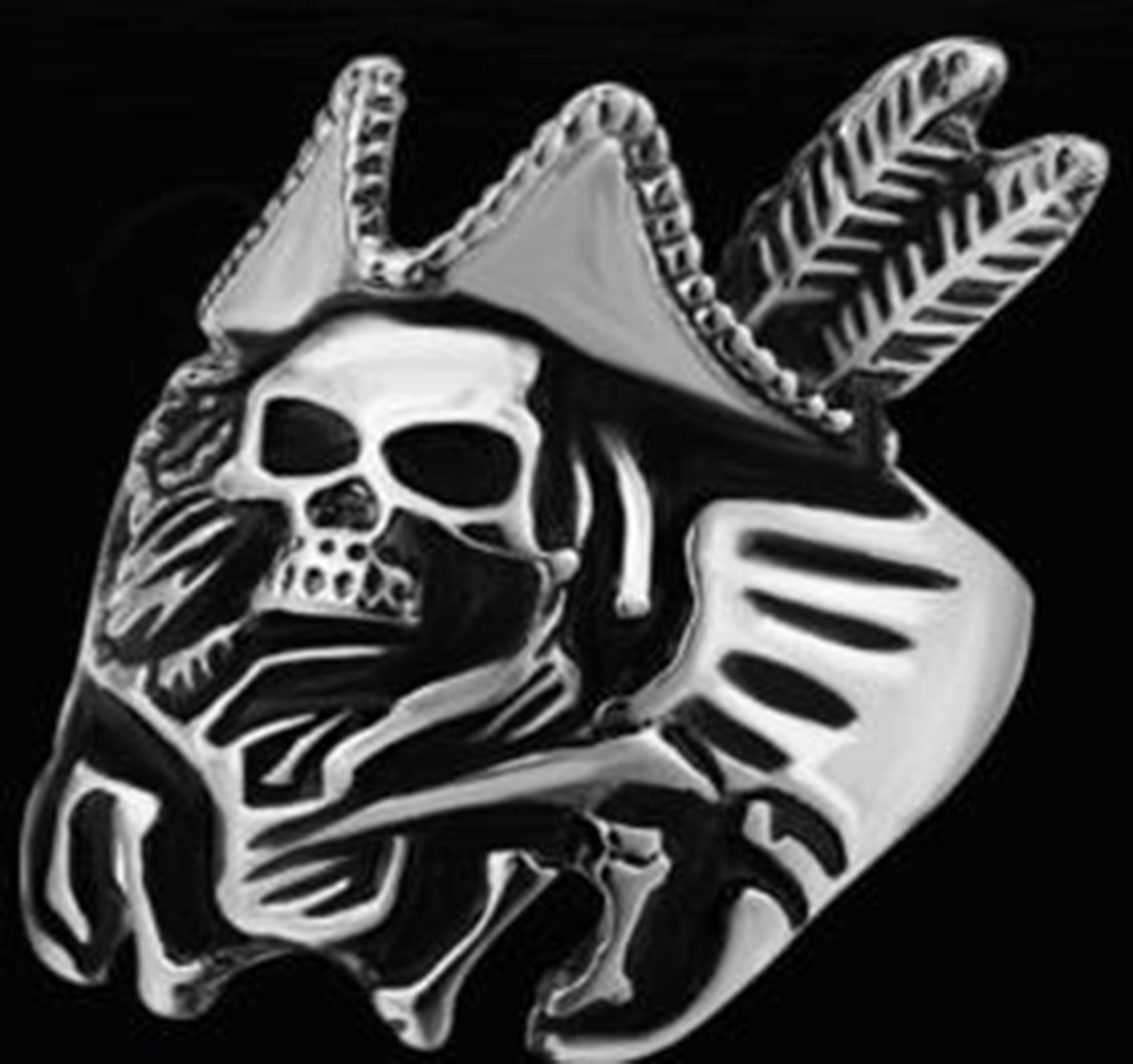R189 Stainless Steel Pirate Hat Skull Face Biker Ring – Biker Universe