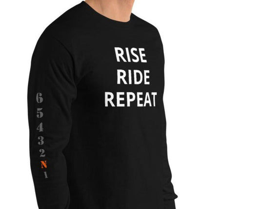 Long Sleeve Rise Ride Repeat - White Letters Gears on Sleeve