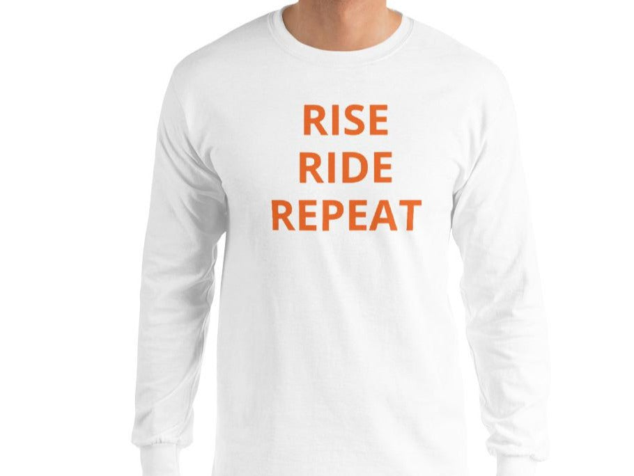 LONG SLEEVE RISE RIDE REPEAT - ORANGE LETTERS GEARS ON BACK