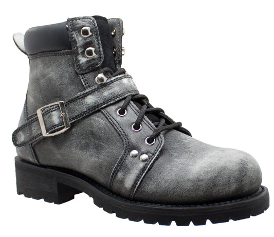 9143SBKM Men's 6" Zipper Lace Stonewashed Leather Boot