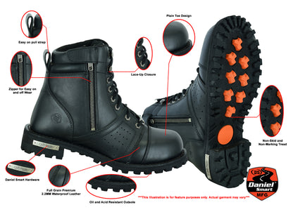 Men's 6'' Side Zipper Plain Toe Boot W/Perforation