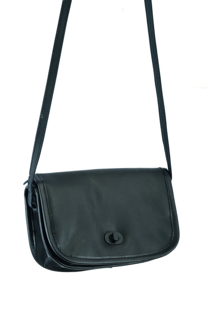 Women's Black Construction Leather Purse/Shoulder Bag