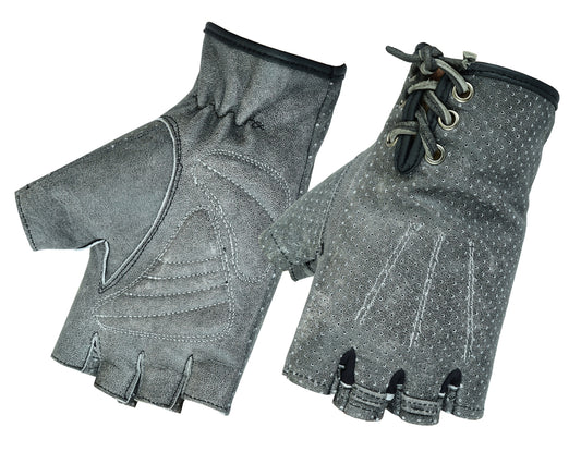 Women's Washed-Out Gray Perforated Fingerless Glove