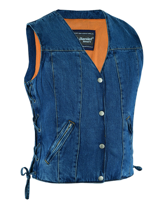 Women's Single Back Panel Concealed Carry Denim Vest - Blue