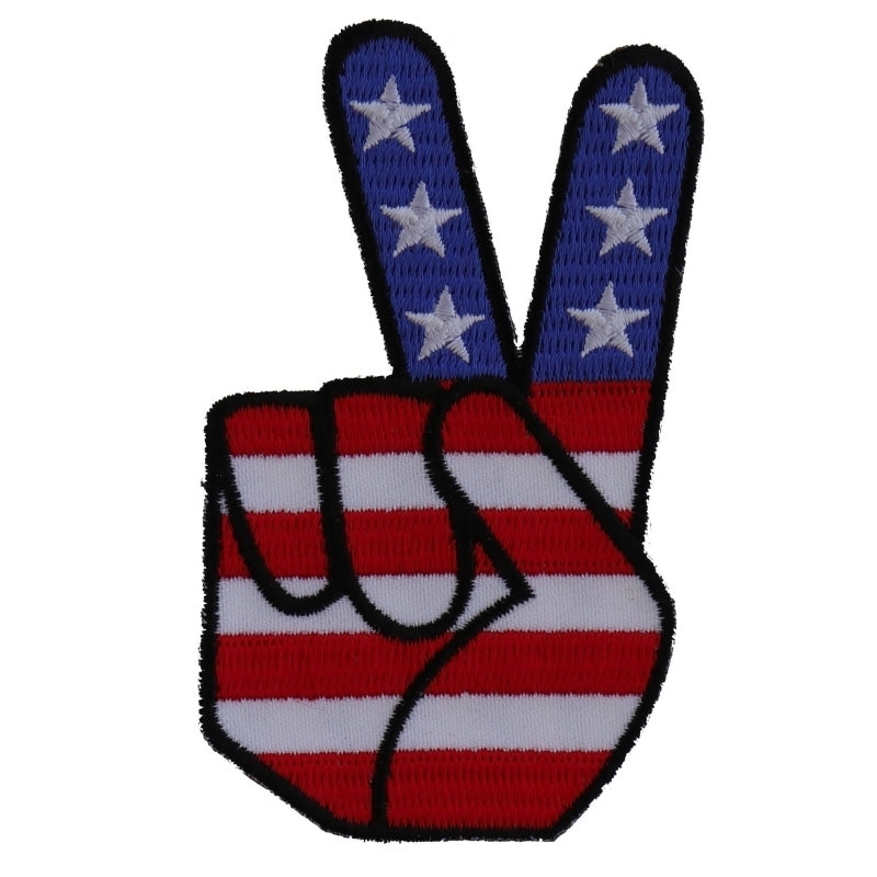 P6034 Peace Hand Sign with American Flag Patriotic Iron on Patch