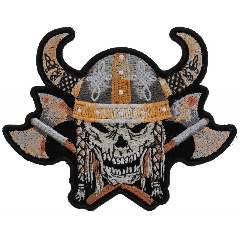 P4955 Viking Skull With Axes and Horn Helmet Small Patch