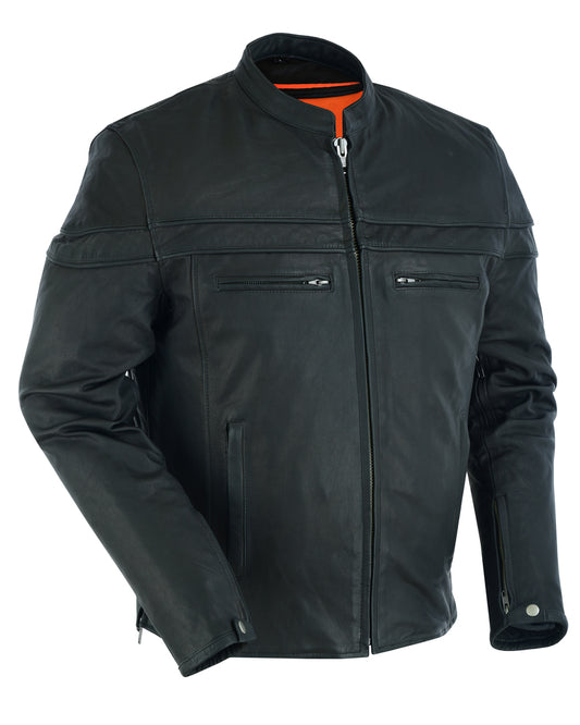 DS768 Men's Sporty Lightweight Leather Cross Over Jacket