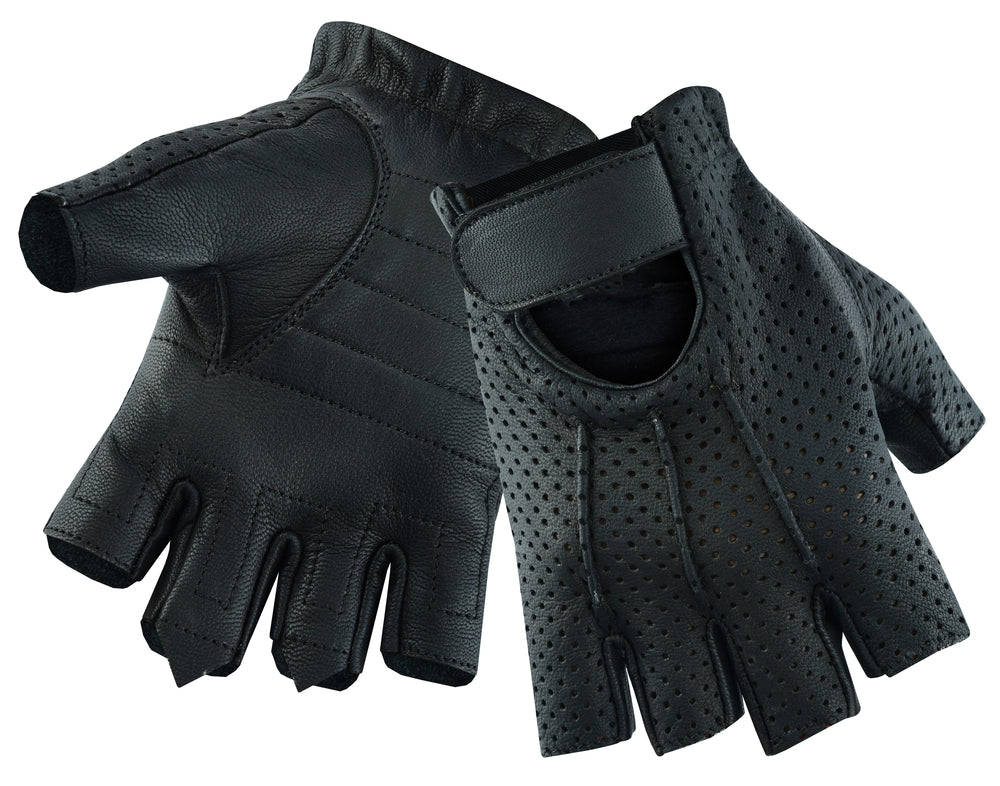 Perforated Fingerless Leather Gloves