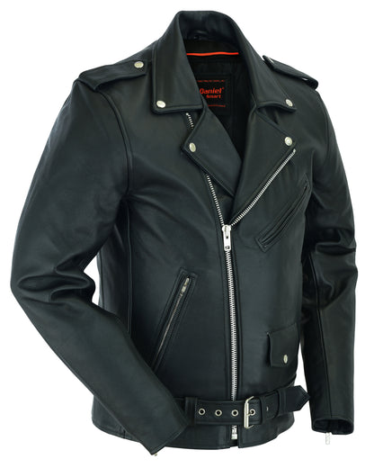 Men's Classic Plain Side Police Style M/C Jacket - TALL