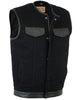 DM991 Men's Black Denim Single Panel Concealment Vest W/Leather Trim-