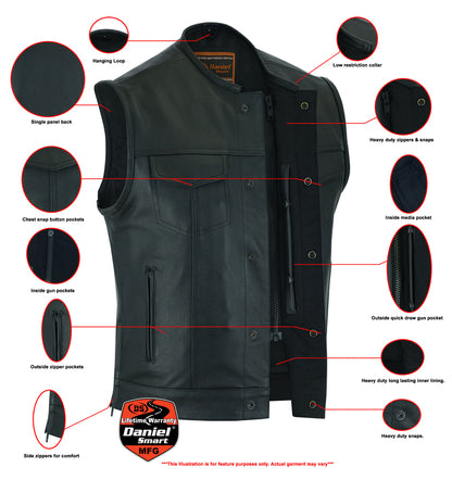 Upgraded Black Leather Motorcycle Vest