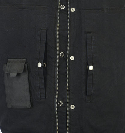 Men's Black Denim Single Panel Concealment Vest W/Leather Trim-