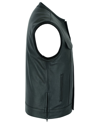 Upgraded Black Leather Motorcycle Vest