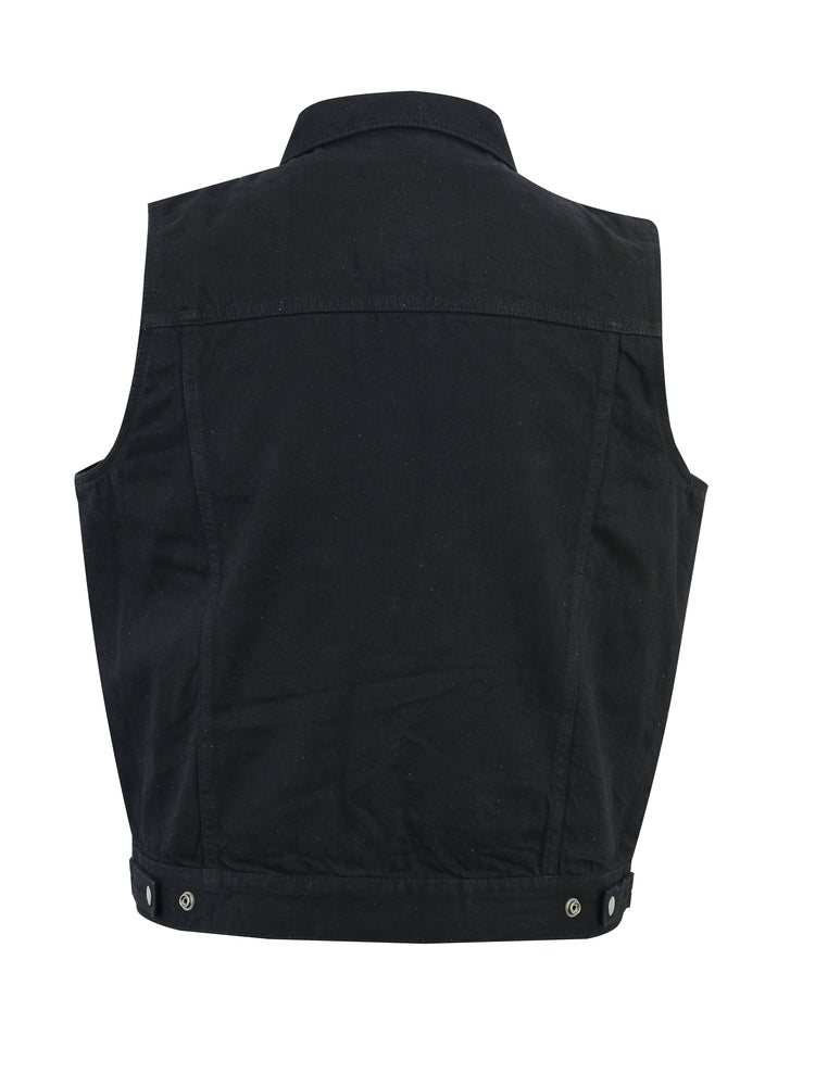 Snap/Zipper Front Denim Vest- Black