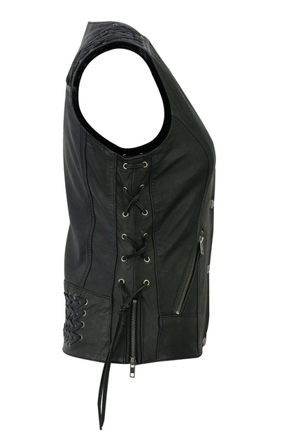 DS285 Women's vest black with Grommet and Lacing Accents