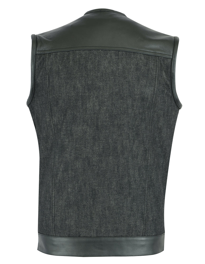 Men's Leather/Denim Combo Vest Without Collar