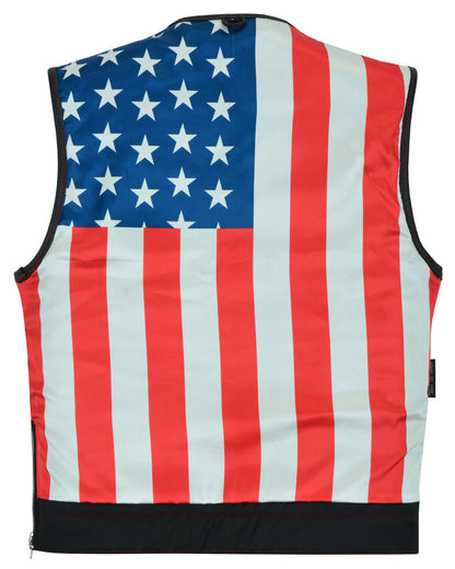 DS155 Men's Leather Vest with Red Stitching and USA Inside Flag Linin